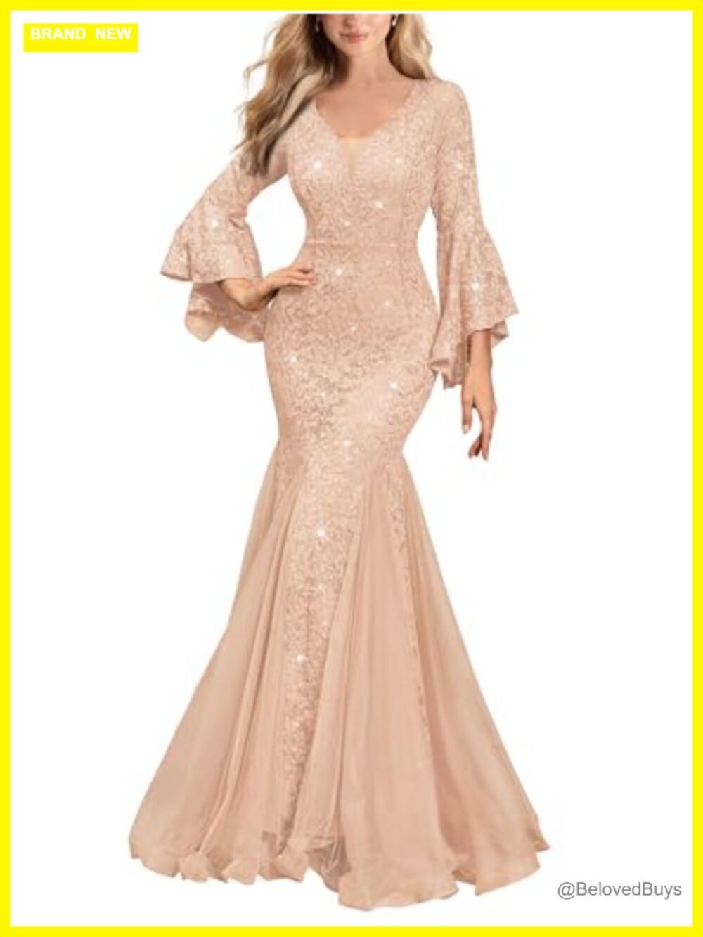 Formal Evening Gown Sequin Lace Tulle Mermaid Dress Long Sleeve Prom